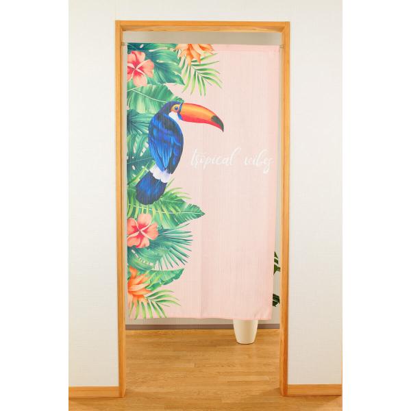 ＜商品名＞【夏のれん】【洋風のれん】85×150cmトロピカル バード　naru-9092