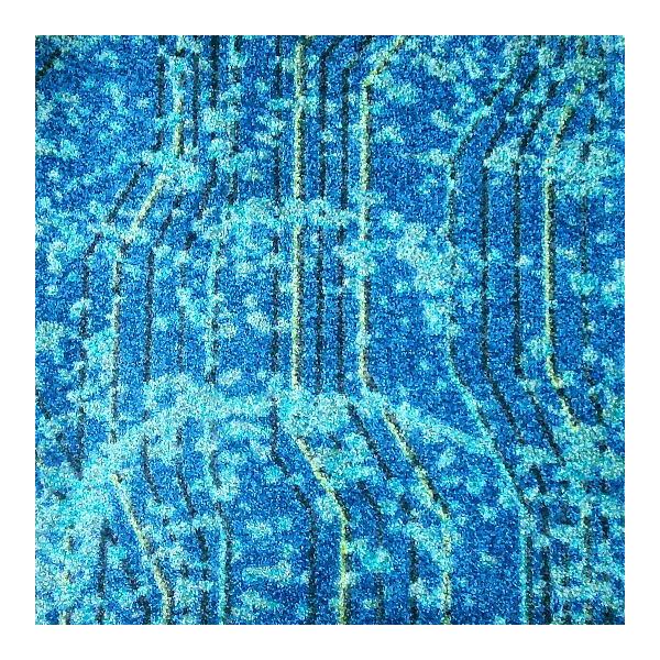 タイルカーペット50×50cm　カットパイル16枚セットETV44薄いブルーと濃いブルーの混在柄にブラックとイエローのライン入っている