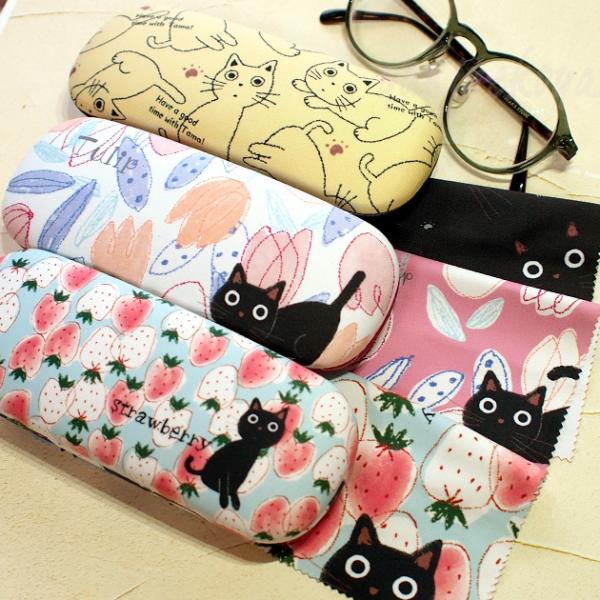 メガネケース 猫柄 メガネ拭き付き ハードケース 眼鏡入れ 眼鏡ケース 