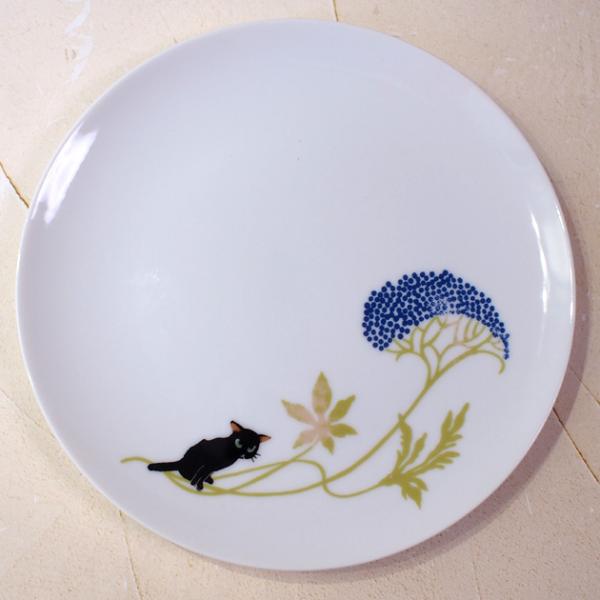 ミシャコシャ　お花と猫と親子の絵柄の陶器皿 yukinekoya2_zel-coco-pla
