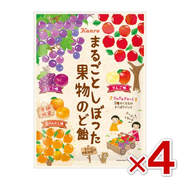 カンロ まるごとしぼった果物のど飴 (ぶどう味・りんご味・温州みかん味) 80g×4袋セット (最短当日出荷) (np-3) メール便全国送料無料