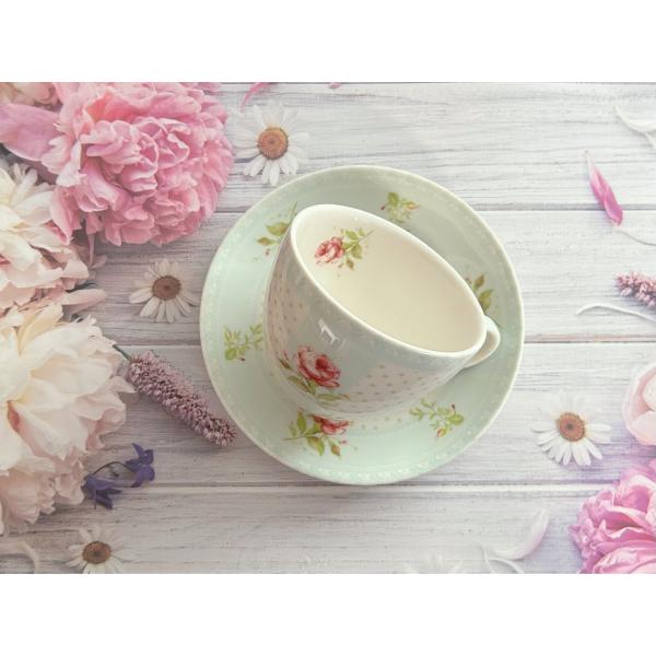 カップ＆ソーサー ローズ ロイヤルアーデン 薔薇雑貨 バラ ドット 水玉 ブルー 食器 キッチン雑貨 コーヒー 紅茶 特価