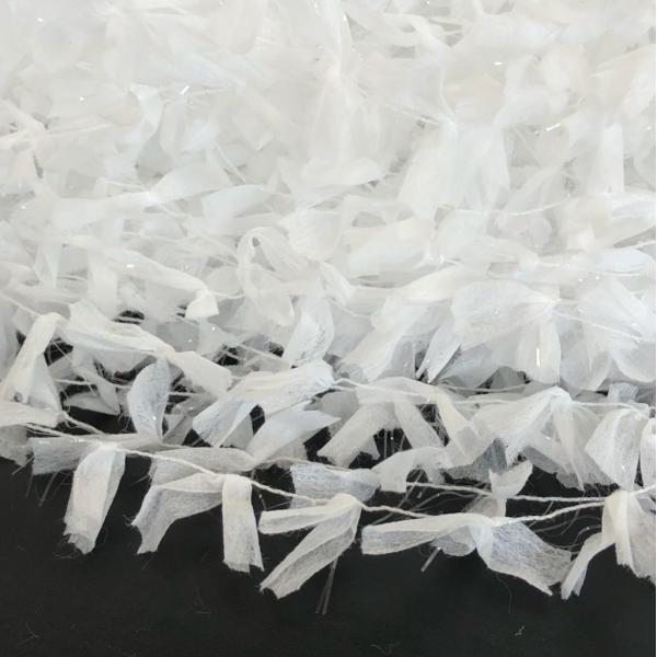 ナイロン100％のでかひらフィルム入り！ひらひらの中からフィルムのキラキラが…とても可愛らしいファンシーヤーンです♪スラリット10mm幅、芯からの羽根の長さは15mm、羽と羽の間隔は約15mmとハンドメイドバック作りに適した糸で大変好評頂い...