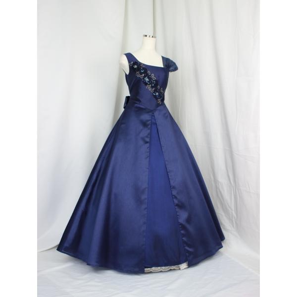 ゆめりすと オブリークネックv4 ネイビー 150：演奏会発表会用ドレス