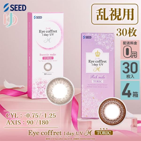 最大1000円OFFクーポンは6/23の9:59まで♪アイコフレワンデーUV M トーリック 30枚入 4箱 送料無料 乱視用カラコン 1day
