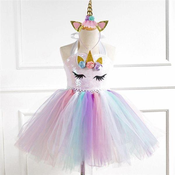 ハロウィン 衣装 子供 ユニコーン ワンピース キャラクター 一角獣 カチューシャ付き チュール 魔女 魔法使い プリンセス お姫様 コスプレ