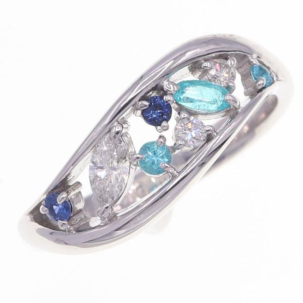 サファイヤ トルマリン リング 指輪 S0.08ct T0.13ct D0.17ct K18WG 13  
