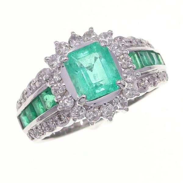 エメラルド ダイヤモンド リング E1.09ct E0.65ct D0.53ct Pt900 12.5 