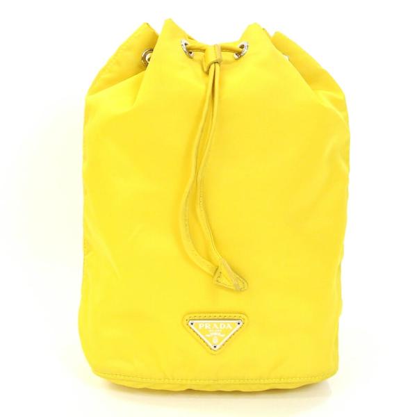prada巾着バッグ PRADA（プラダ） 巾着ポーチ 1NA369 イエロー ナイロン レザー 中古
