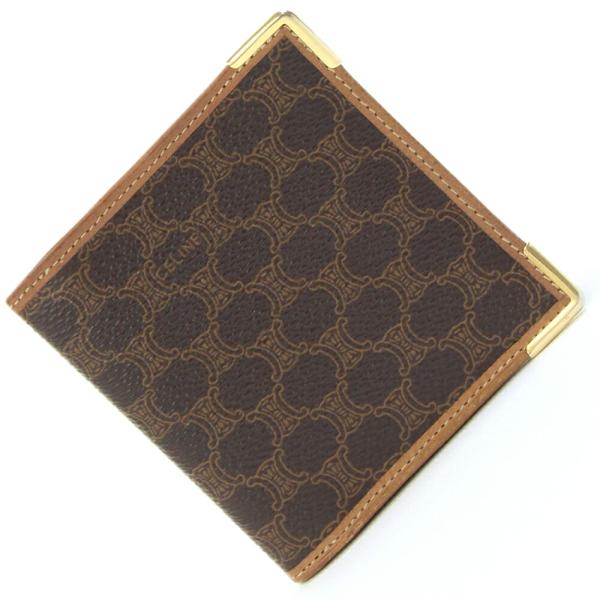 CELINE セリーヌ 二つ折り財布 マカダム 美品 ロゴ ブラウン コンパクト CELINE セリーヌ 二つ折り財布 マカダム PVC/レザー ブラウン