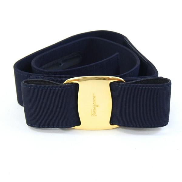 FERRAGAMO（フェラガモ） ベルト ヴァラ 8046 ネイビー ゴールド金具