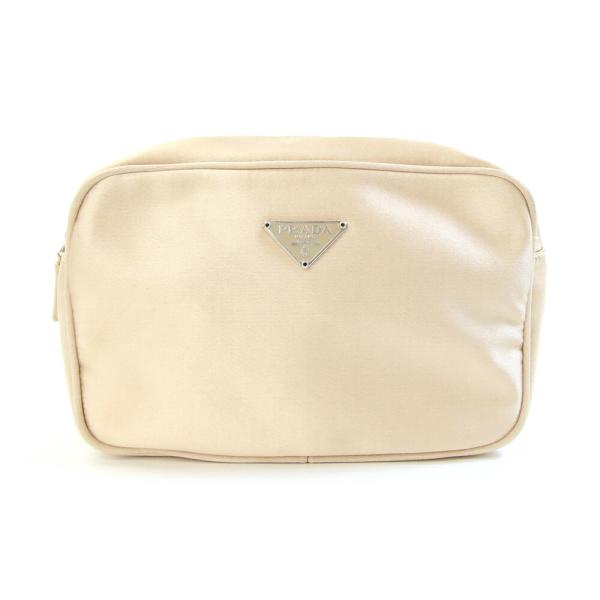 PRADA（プラダ） ポーチ 1N0021 ベージュ サテン 中古 メイク コスメ