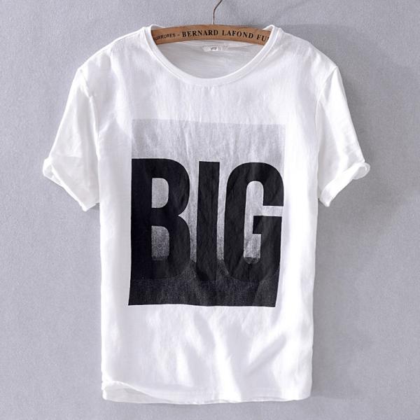 リネンtシャツ メンズ 半袖 イラスト ロゴt 英文字 カットソー