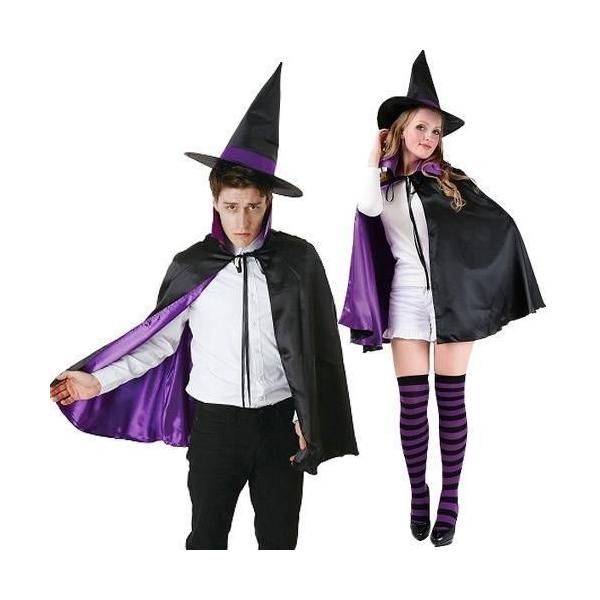 カラー マント ハロウィン コスプレ 大人用 子供用 キッズ メンズ レディース 魔女 魔法使い リバーシブル レッド 赤 パープル 紫 ブラック 黒