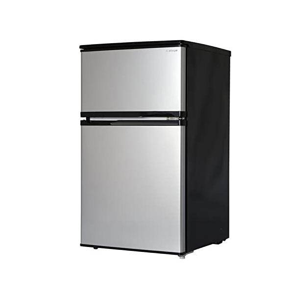 エーステージ 冷蔵庫 90L 小型 2ドア シルバー [左右開き可能] [幅47.8cm] 1人暮らし 耐熱天板 静音 省エネ 温度調節7段階 コンパ