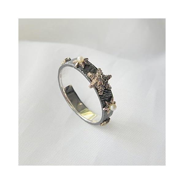 雪の結晶リング スノーフレーク シルクブラック レディースリング 7