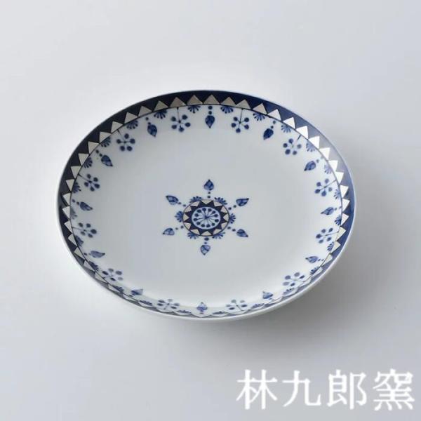 藍青（らんせい）飾り銀彩プレート185（18.5cm）波佐見焼 【林九郎窯