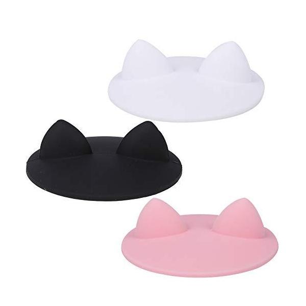 猫耳 マグカップ カバー 3色 3個 セット キッチン コップ カップ シリコン アニマル 蓋 黒 白 ピンク