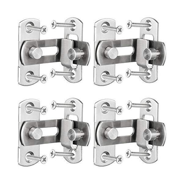 「商品情報」「主な仕様」スライドドアのロックのために直角に作られたドアバックルです。フィッティングルーム、バスルーム、キャビネット、引き出し、家具はもちろん、小さなペットや子供の侵入防止用ロックとして様々にご利用いただけます。4個セットです...