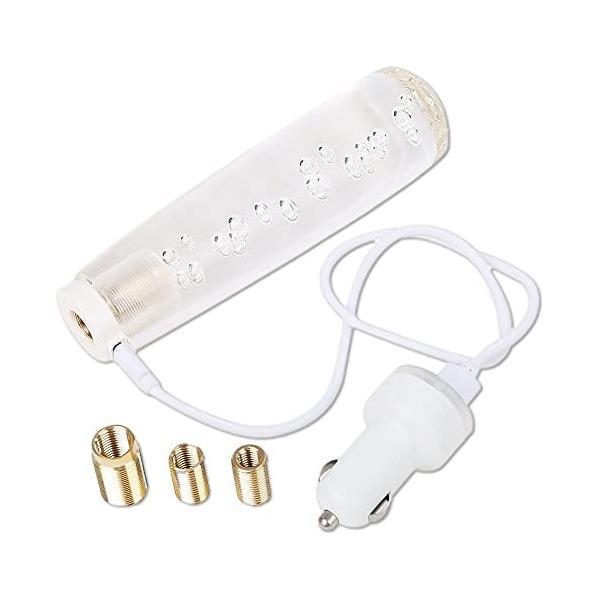 ・気泡と光のグラデーションが美しい、LEDクリスタルシフトノブ。七色の光が気泡に反射し、車内の雰囲気を一変させます。・本体に付属のケーブルをつなぎ、シガーソケットから給電します。LEDライトが光り、幻想的な空間をつくります。・ノブは回して締...