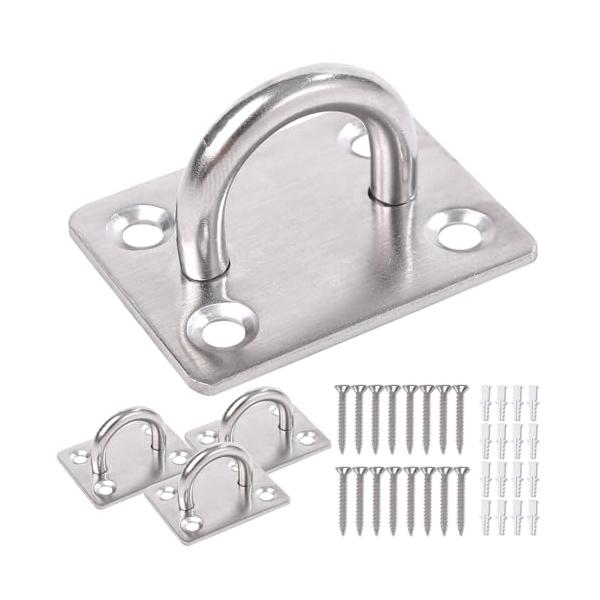 アイプレート 天井 フック パッドアイ 天井フック U型 ステンレス 壁 ハンモック ネジ アンカー 付き 46x36mm 4個 セット シルバー