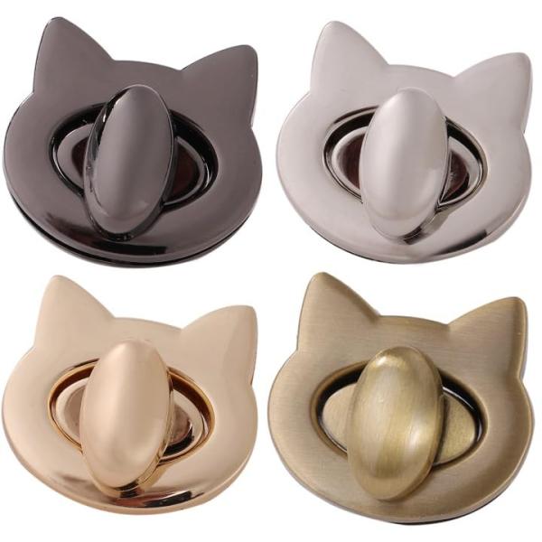 ひねり金具 猫 差し込み錠 レザークラフト 猫型 ハンドメイド レザークラフトパーツ 4個 セット ゴールド シルバー ブロンズ ブラック