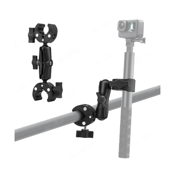 ルボナリエ GoPro対応 クランプ式 マジックアーム 6インチ ダブルクランプ マウント 360度回転 多関節アーム 自転車 バイク ブラック