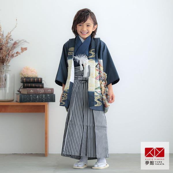 七五三 着物 レンタル 753 5歳 男の子 鉄紺兜×黒縞 端午の節句 こども