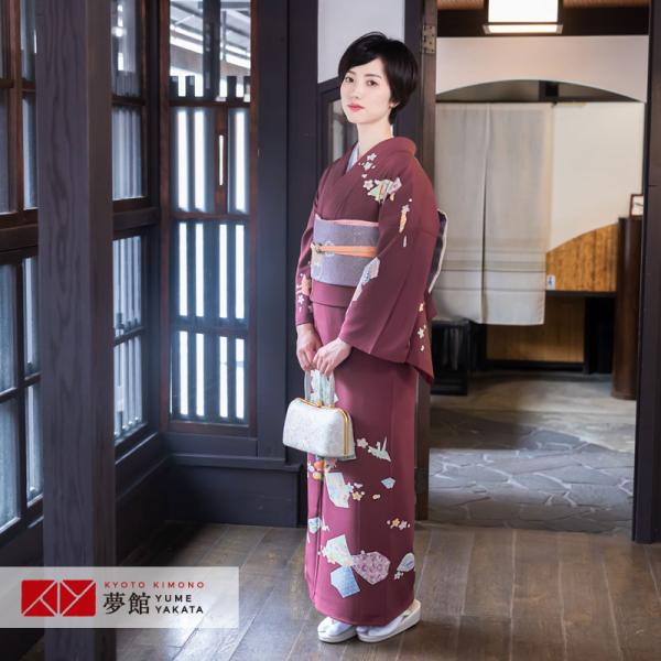 訪問着 レンタル 入学式 卒業式 結婚式 袷 【加賀友禅】作家物 あずき