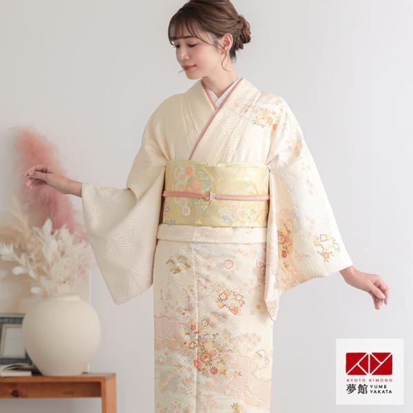 訪問着 レンタル 入学式 卒業式 結婚式 袷 クリーム 雲取りに雪輪 七五三 身長154〜165cm H1345