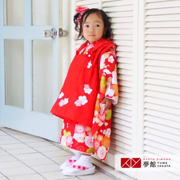 3歳　着物　赤と黒のウサギ着物 SOUBIEN 七五三 着物 レンタル 5歳 女の子 フルセット 赤 レッド