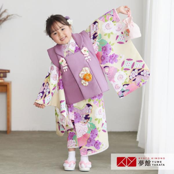 夢工房　七五三　女の子　３歳　着物　被布　紫 夢工房 七五三 女の子 3歳 着物 被布 紫