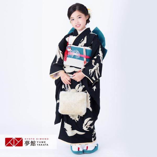 七五三 753 着物 七歳 四つ身着物 黒地友禅柄 新品 送料込み k4132t 七五三 7歳着物 レンタル フルセット モダンアンテナ ブランド着物 黒