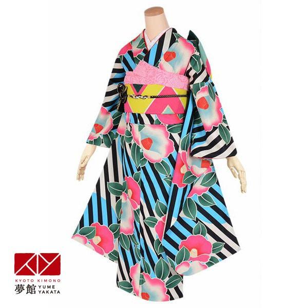 振袖レンタル キスミス ブルー 大輪椿 斜め縞 成人式 結婚式 安い 対応身長154 165cm 2 11月利用 R1609 R1609 京都着物レンタル夢館 Yahoo 店 通販 Yahoo ショッピング