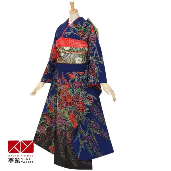 振袖レンタル 訳あり特価 安い青 紅型 流水に牡丹と桜(絹) 成人式 結婚