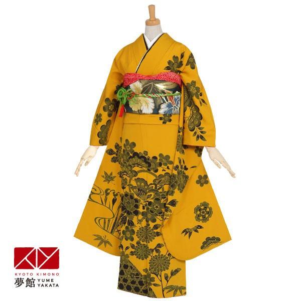 振袖　正絹　花柄　草花　暈し染　霧文　成人式　RT4 振袖レンタル 金茶 墨絵 四季草花(絹) 成人式 結婚式 一点物 対応身長