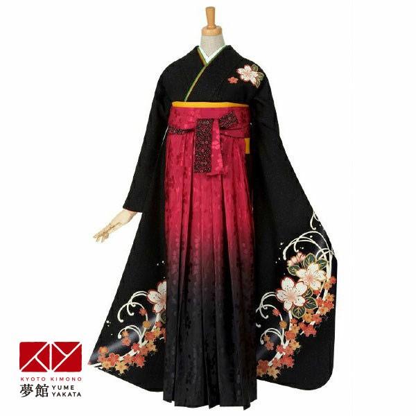 卒業式 袴セット 黒 桜ラメ(絹)一点物 レンタル 大学生 振袖袴 RR094