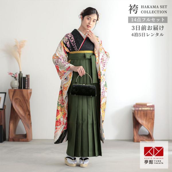 振袖フルセット➕袴 定価67500円セール開催中！卒業式 袴セット 相良刺繍 黒 牡丹と鶴に