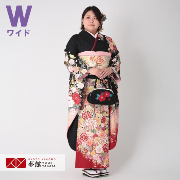 振袖 レンタル 成人式 結婚式 黒 桜菊花に御所車(絹)(w)12月〜1月利用