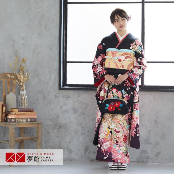 ムロマチ 高級婚礼衣装 黒 振袖 レンタル 成人式 結婚式 黒 吉祥花車(絹) 乙葉12月〜1月利用 対応