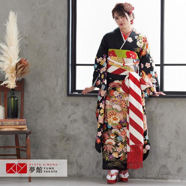 振袖 レンタル 成人式 結婚式 黒 吉祥貝桶に松竹梅(絹)12月〜1月利用