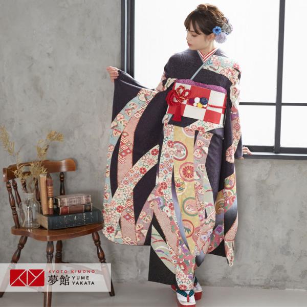 振袖 レンタル 成人式 結婚式 濃紫黒 丸紋疋田熨斗(絹)(宅) 一点物 12