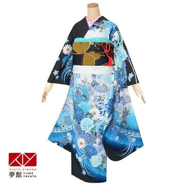 振袖 レンタル 成人式 結婚式 白青 バラとパール12月〜1月利用 対応  