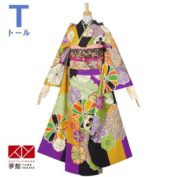 振袖 レンタル 成人式 結婚式 訳あり商品 安い 黒×紫×金茶×黄緑 菊梅