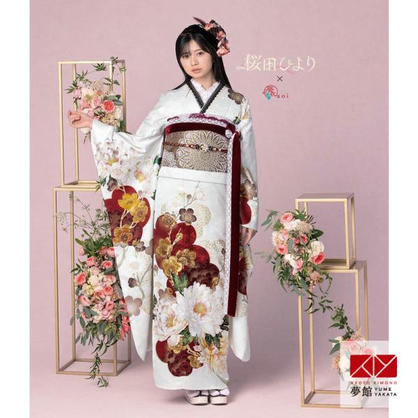 振袖 レンタル 成人式 結婚式 白 菊牡丹に梅 桜田ひより12月〜1月利用