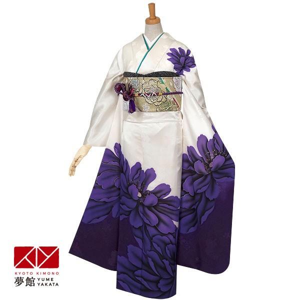 振袖 レンタル 成人式 結婚式 訳あり商品 安い 白×紫 芍薬(絹)12月〜1
