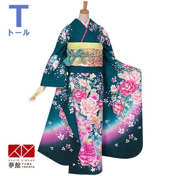 振袖 レンタル 成人式 結婚式 グリーン 薔薇と桜に蝶(絹) 一点物12月 