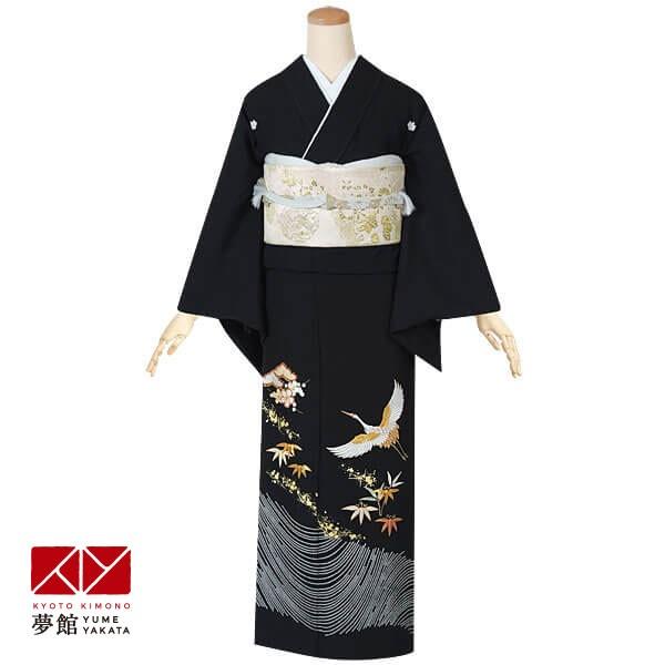 黒留袖 レンタル 結婚式 刺繍 金鶴に松竹梅(絹) 貸衣装 フルセット