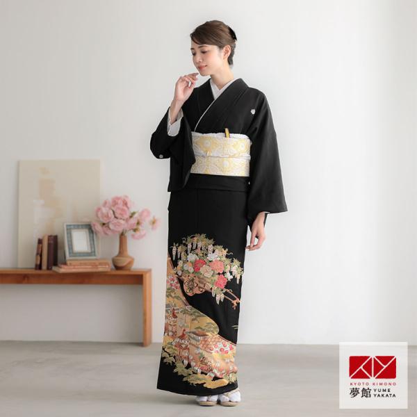 黒留袖 レンタル 結婚式 山鉾巡行に花車(絹) 貸衣装 フルセット 対応身長155〜164cm T264