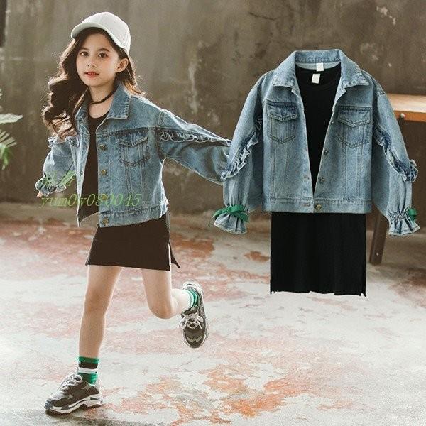 子供服 2点セット おしゃれ 誕生日 上下セット セットアップ トップス キッズ ジュニア 新品 アウター ワンピース 女の子 デニムジャケット 春秋 長袖 可愛い Www Constructoracg Cl